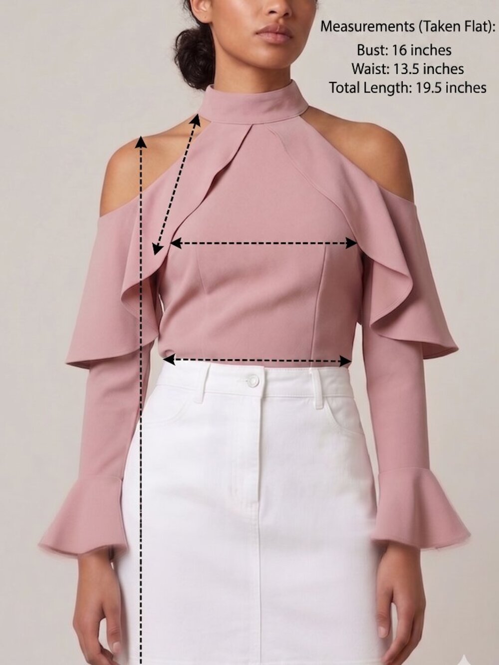 Storets Dusty Pink Cold Shoulder Ruffle Halter Blouse Top Long Sleeve Small NWT - Picture 2 of 8
